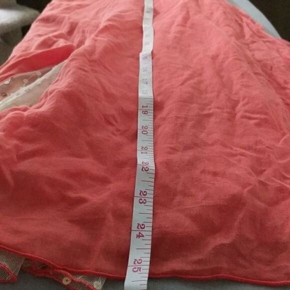 Vintage 80s Pleated Skirt Ruffle Sequin Mesh Inset Fairyesque Coral Fairycore 4 - Picture 8 of 8